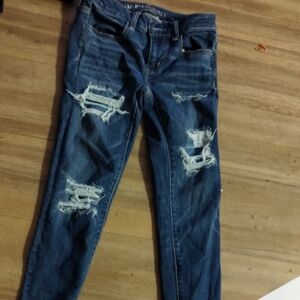 American eagle outfitters super super stretch x distressed rippled Blue Jeans 4